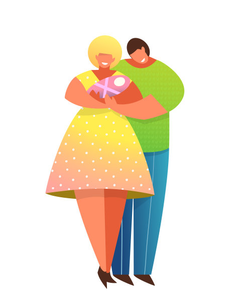 父母与新生儿一起养育。丰富多彩的图形设计。素材图片