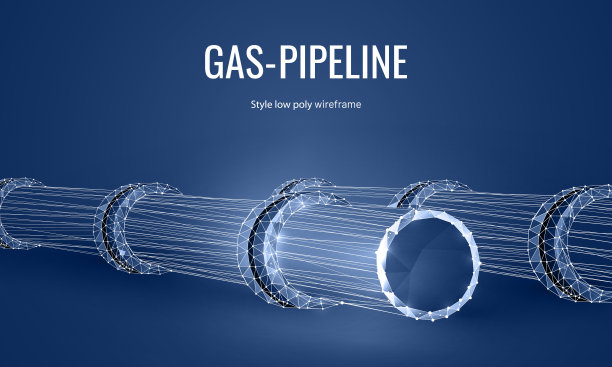 天然气管道低聚登陆页模板。能源输送管道的截止阀多边形插图。天然气开采与供应行业网艺网站设计布局图片下载
