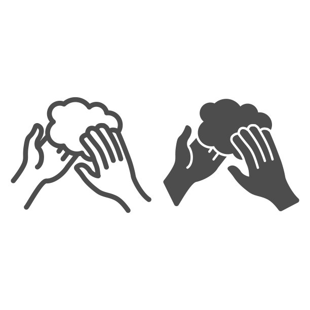 手和泡沫线和固体图标。洗手用肥皂轮廓风格的象形文字在白色的背景。针对移动概念和网页设计的保健预防病毒。矢量图形。图片下载