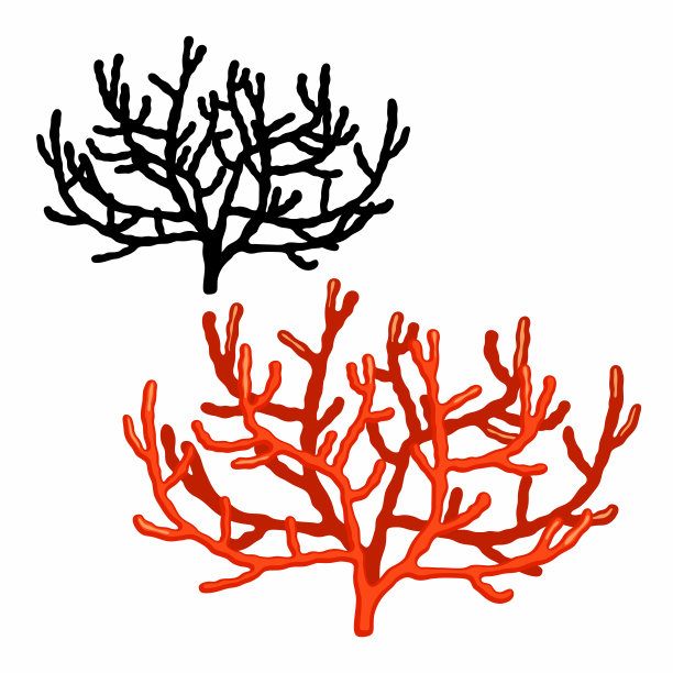 一组图片的珊瑚在平坦的风格和剪影。图片下载