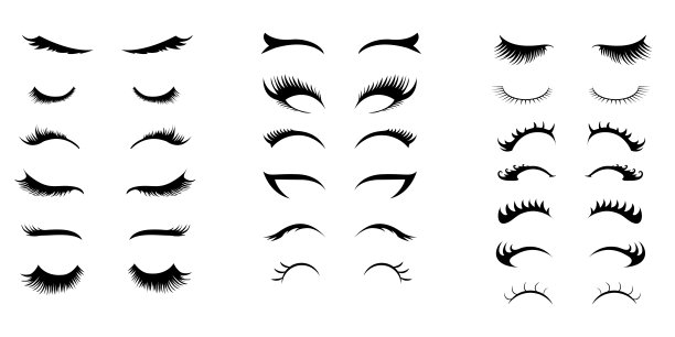 睫毛集合。长长的黑睫毛。不同类型美丽的睫毛图片下载