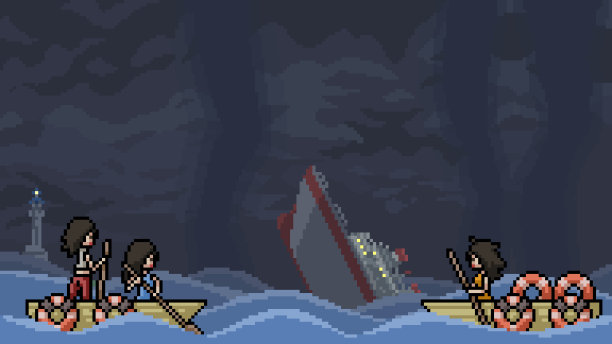 矢量像素艺术场景海难幸存者图片下载