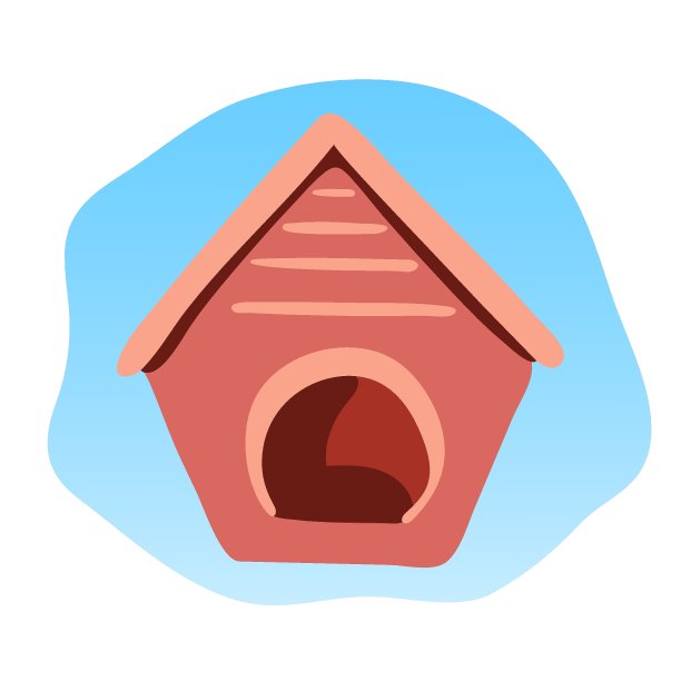 狗和猫回家了。宠物饰品。概念宠物店，酒店。猫躲小屋的床。舒适的房子。平面矢量插图孤立在白色背景。图片下载