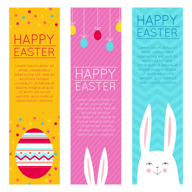 快乐复活节垂直横幅与复活节蛋，复活节兔子，复活节兔子和字体图片下载