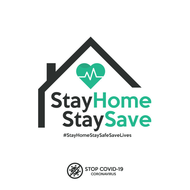 呆在家里，注意安全海报。预防新型冠状病毒。预防疾病的指南。房屋插图中的炉膛跳动。图片下载