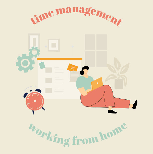 在家工作的时间管理。检疫工作的职业。Covid 19。冠状病毒。如何在自我隔离的时候保持高效。时间表。时钟。组织。图片下载