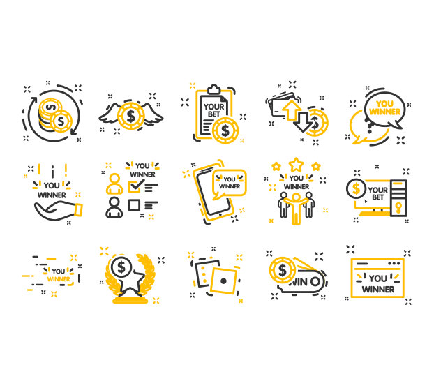 赌博，网上投注，赌场图标设置。体育博彩图标。赢家的图标。奖励获胜的投注图标。图片下载