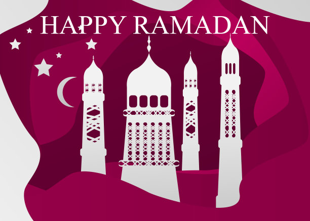 矢量斋月卡里姆卡。带有清真寺、月亮、星星、太阳和云彩的复古纸横幅，用于神圣的斋月许愿。东方风格的阿拉伯装饰。伊斯兰穆斯林背景。图片下载