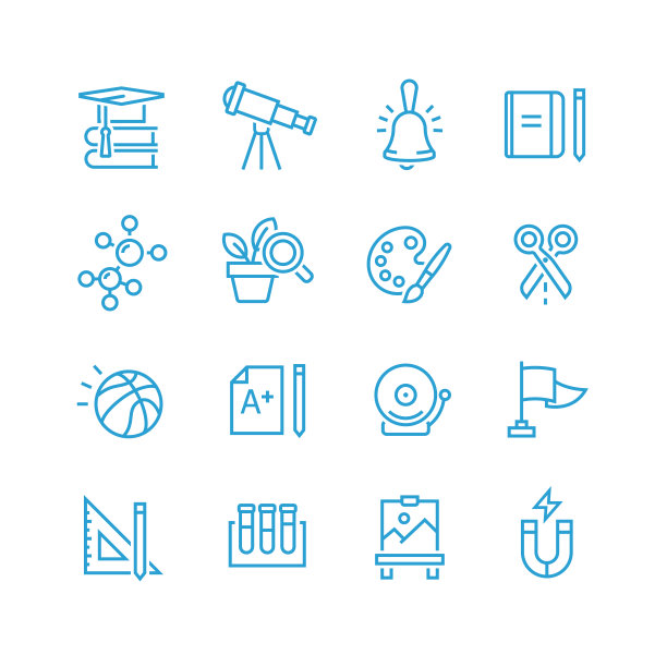 学校科目、活动、教育和科学符号的矢量图标图片下载