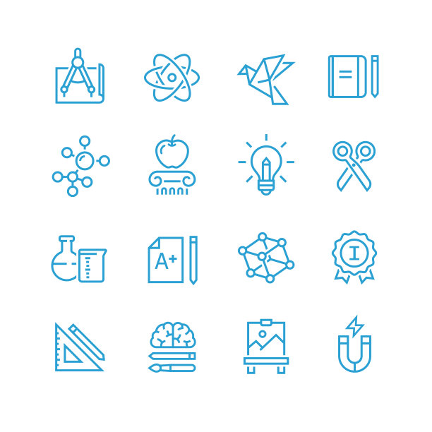 学校科目、活动、教育和科学符号的矢量图标图片下载