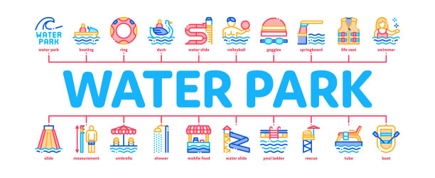 水上公园吸引力最小信息图横幅向量图片下载