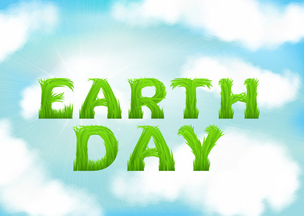 地球日贺卡快乐。蓝天上的白云。素材图片