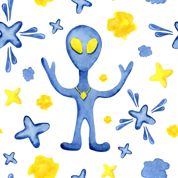 太空、星空和行星。水彩无缝模式上的白色背景。手工画插图。用于设计童装、童装、布料、纺织品、壁纸。图片下载