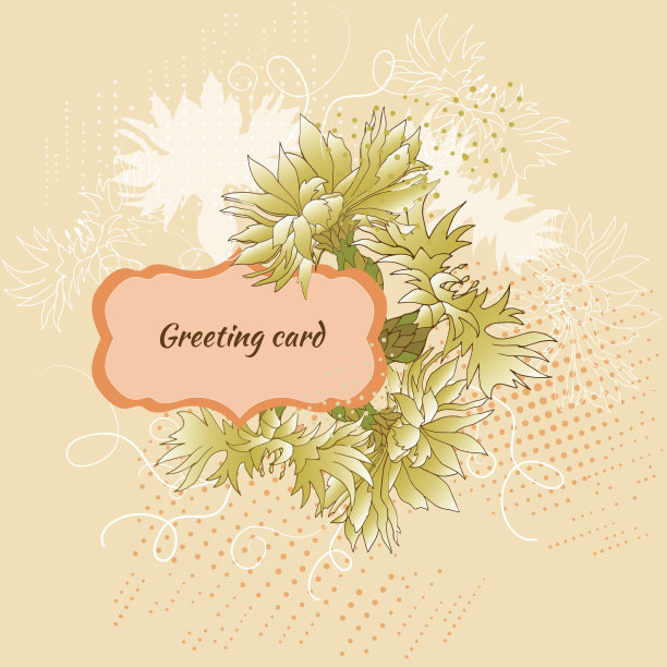 带金色花朵的条幅。米色文本框架。矢量插图邀请和祝贺。图片下载