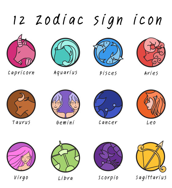 12生肖的图标在圆形的形状。图片下载