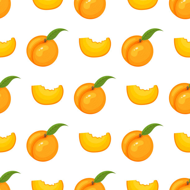 无缝图案与卡通详细的异国情调的桃子在白色的背景。夏日水果，健康生活方式。有机水果。矢量插图为任何设计。图片下载
