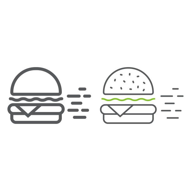 汉堡配送服务线和彩色图标，餐厅和食物，快递标志，矢量图形，白色背景上的线性图标，eps 10。图片下载