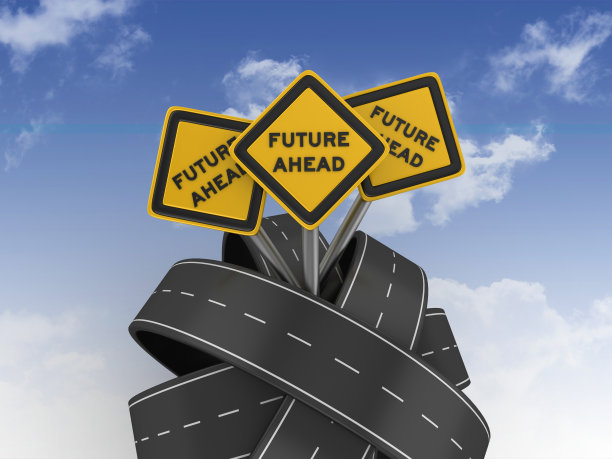 环形道路与未来前进道路标志- 3D渲染图片下载