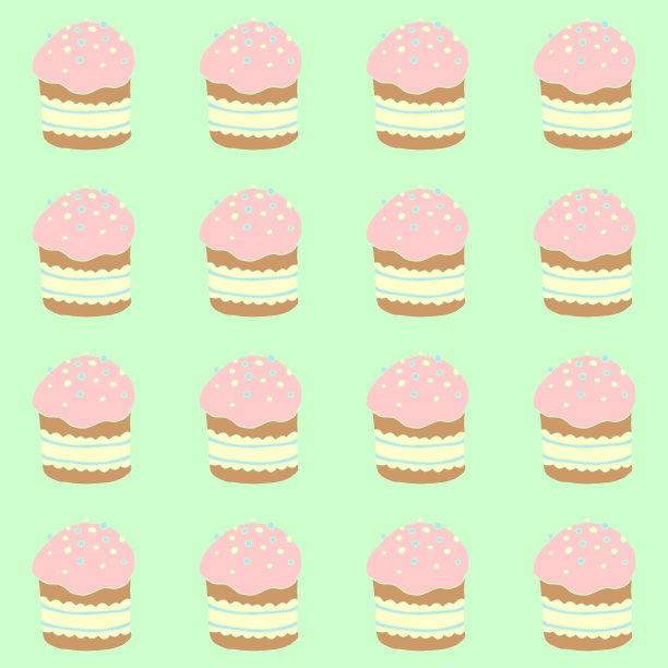 无缝模式。复活节蛋糕或甜面包或帕斯卡。柔软多彩的春节背景和纹理与传统食品卡通风格。手绘矢量图图片下载