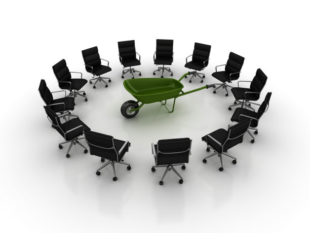 椅子与独轮手推车团队合作- 3D渲染图片下载