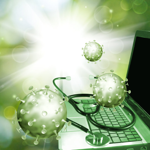 冠状病毒在绿色背景上的抽象图像。图片下载