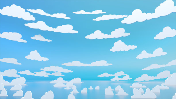 蓝天白云清新的动漫风格。图片下载
