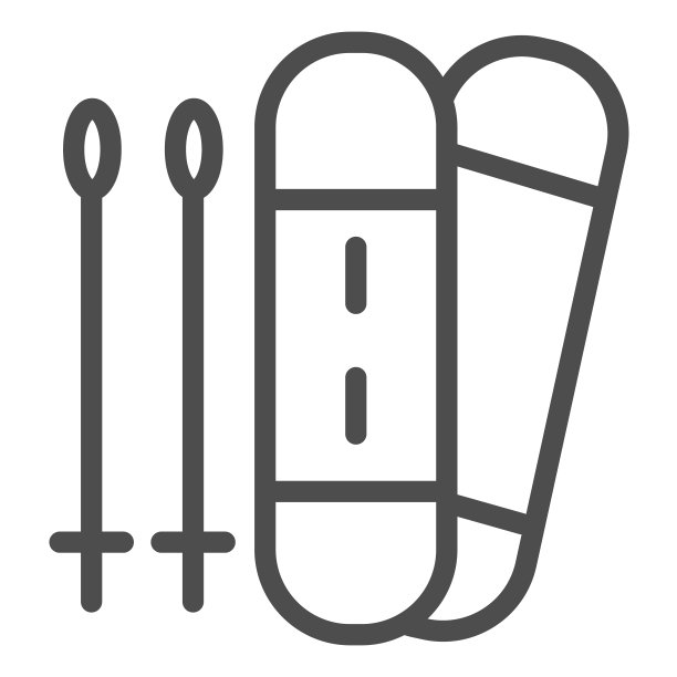 单板滑雪线性图标。白色背景上隔离的运动板和滑雪杖插图。为Web和App设计的单板滑雪符号轮廓样式设计。EPS 10。图片下载