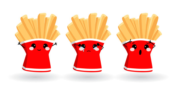 卡通搞笑薯条。手绘表情包。矢量表情插图食物图片下载