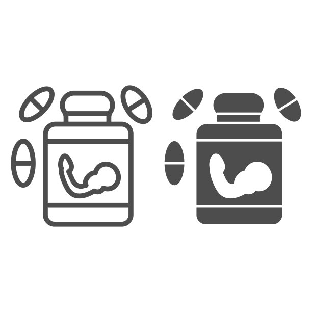 维生素线条图标和药瓶插图图片下载