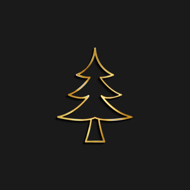 圣诞树，圣诞金像。矢量插图的黄金图标图片下载
