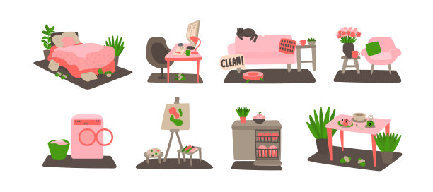 矢量平面卡通家居家具图片下载