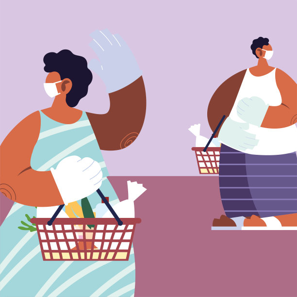 戴着医用口罩在超市购物，保持社交距离图片下载