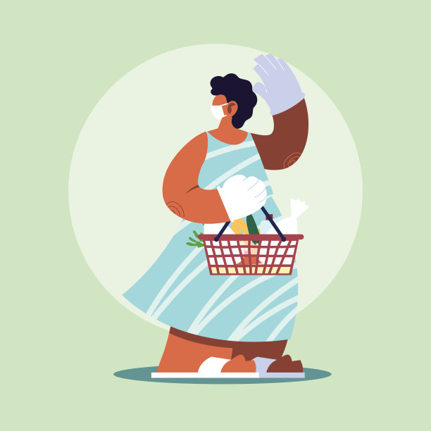 妇女戴着医用口罩在超市防范冠状病毒，保持社交距离图片下载