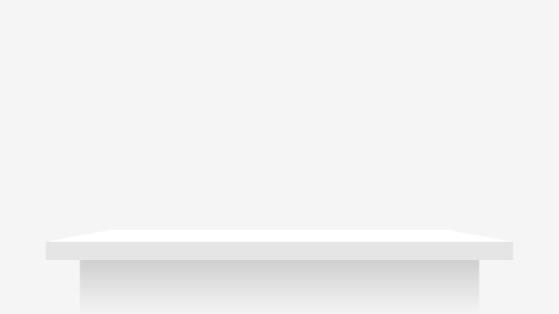 木质木板搁板在墙上白灰色柔和的颜色，现代的搁板用于展示展示在空间墙房间，可爱别致的柜台写字台面板用于装饰，空的桌面面板，背景复制空间图片下载