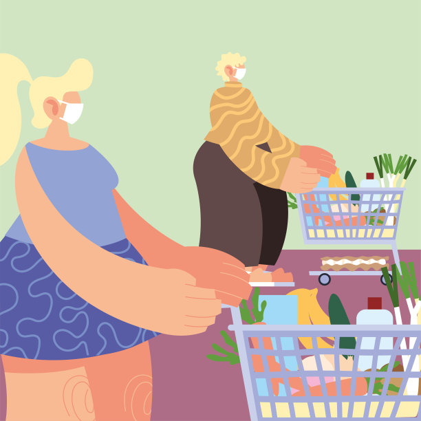 戴着医用口罩在超市购物，保持社交距离图片下载