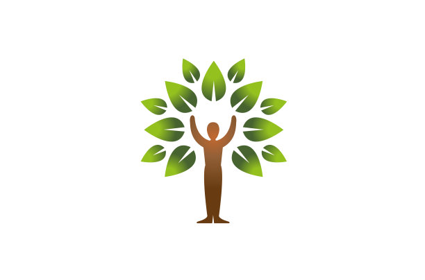 创意绿树叶人体剪影标志图片下载