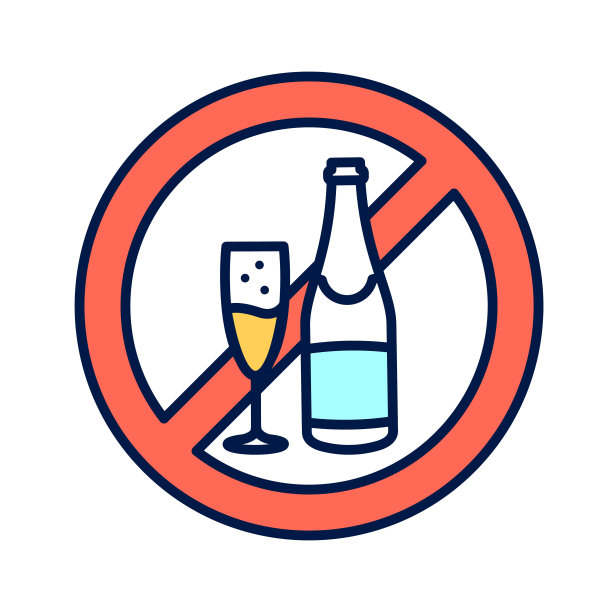 酒精过敏线颜色图标。健康的生活方式。酒精不耐受。象形文字用于网页、手机应用、促销。可编辑的中风。图片下载