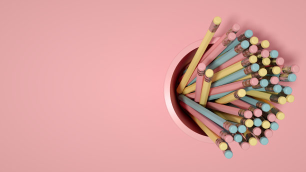 粉色背景的铅笔，极简的概念图片下载