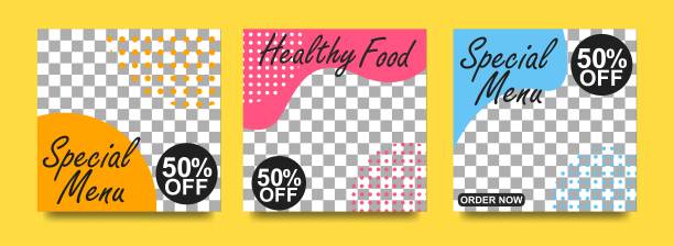 社交媒体横幅食品和饮料业务。餐饮企业的美食社交媒体模板。现代社会模板张贴横幅。食品折扣后模板。图片下载