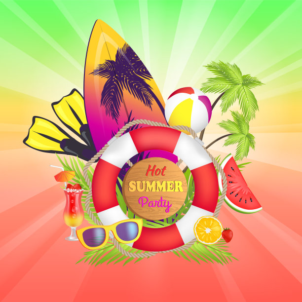 炎热的夏天聚会横幅文本矢量插图图片下载
