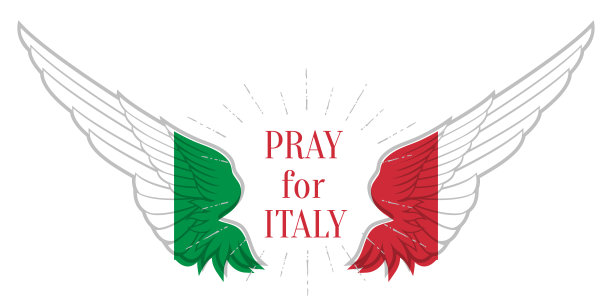 祈祷意大利。意大利爆发冠状病毒疫情。意大利国旗色的天使之翼。图片下载
