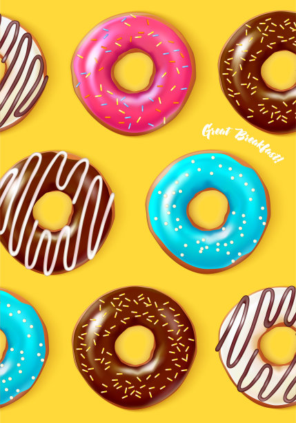 白色背景上的甜甜圈。早餐的概念。现实的矢量图。图片下载