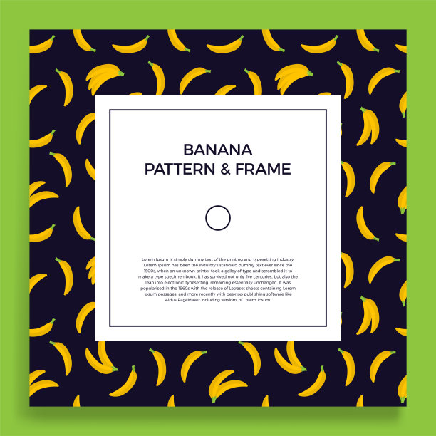 一张正方形的明信片，上面有无缝的香蕉图案。向量框架旗帜与黄色水果香蕉。夏季插图与空白文字图片下载