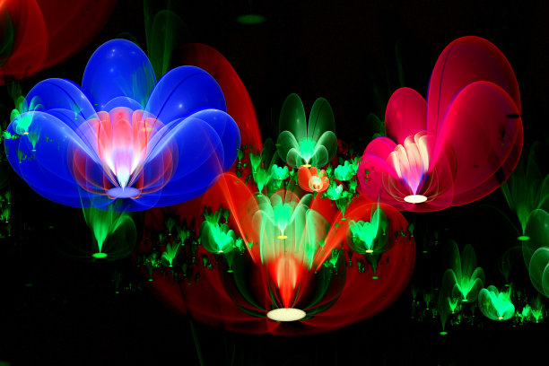 抽象分形三维花在黑暗的背景。彩色图像分形图片下载