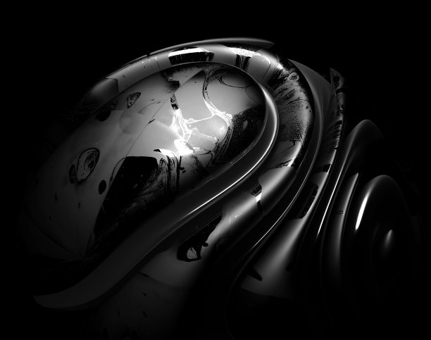 抽象艺术的3d渲染3d背景与黑色哑光橡胶材料的部分超现实毒花在黑暗的黑色环境光泽部分很好的覆盖万圣节贺卡图片下载