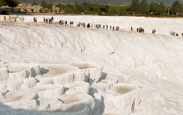 天然石灰华水池和梯田，土耳其Pamukkale图片下载