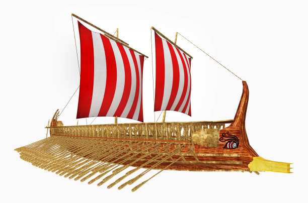 孤立在白色背景上的古希腊战舰图片下载