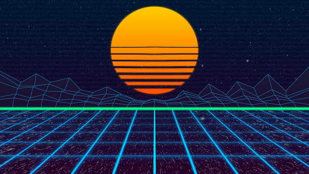 80年代风格复古数码景观日落股票图片下载