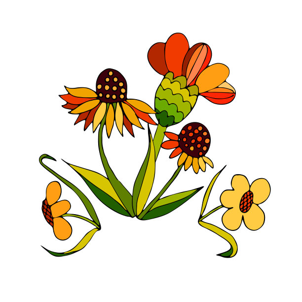 矢量卡通手绘花束装饰花儿童着色书，黑色轮廓画孤立在白色背景，用于装饰剪贴簿，贺卡，插图。图片下载