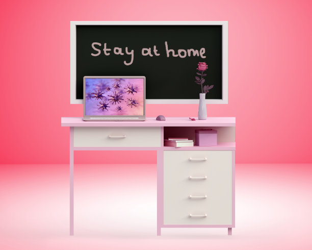 冠状病毒——呆在家里。在家办公，自我隔离。冠状病毒self-quarantine。居家隔离期图片下载